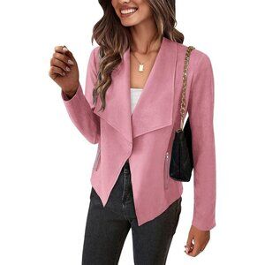 🆕Women's Pink PRETTYGARDEN Faux Suede Jackets Fall Clothes Long Sleeve